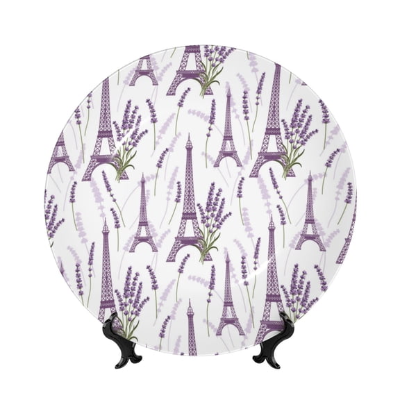 Kdxio Lavender Flowers Bone China Decorative Plate Ceramic Decorative Plate for Home Office Wall Stand Decorative Plates for Home Bedroom-7in
