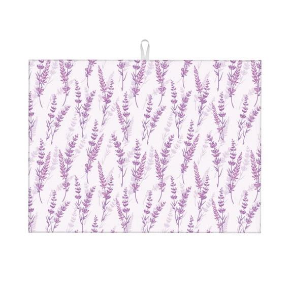 Kdxio Lavender Flowers for Dish Drying Mat,24*18 inch Absorbent Dish Drainer Kitchen Counter,Large Size Dish Drying Pad for Countertops,Draining Racks