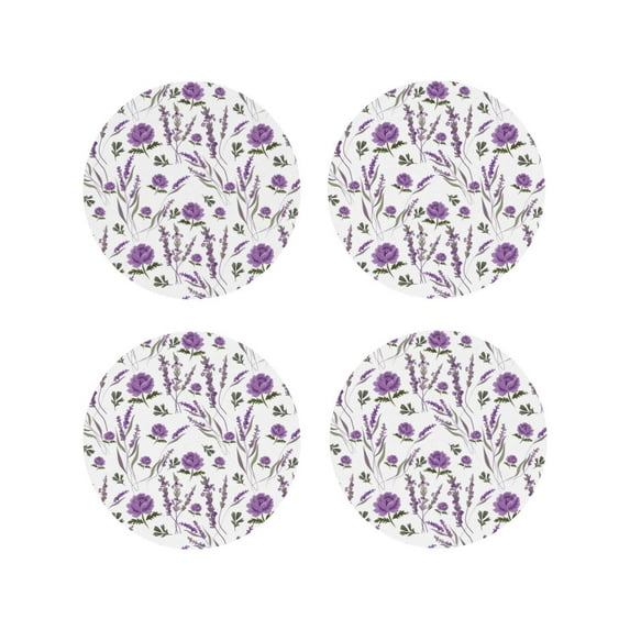 Kdxio Lavender Flowers Funny Coasters,4 Pcs Leather Coasters,Housewarming Gifts,Protect Furniture from Water Marks Scratch and Damage