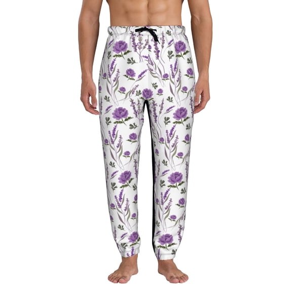 Kdxio Lavender Flowers Pattern Joggers,Sweatpants for Men with Pockets-Medium