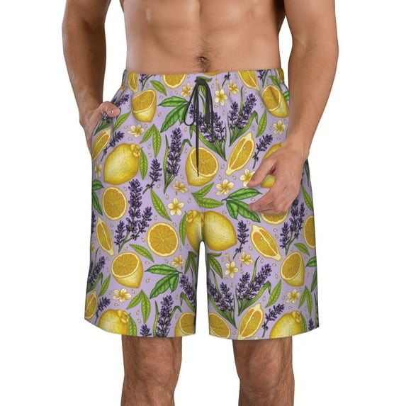 Kdxio Lavender Flowers Pattern Mens Casual Shorts - Drawstring Summer Beach Sports Shorts for Men