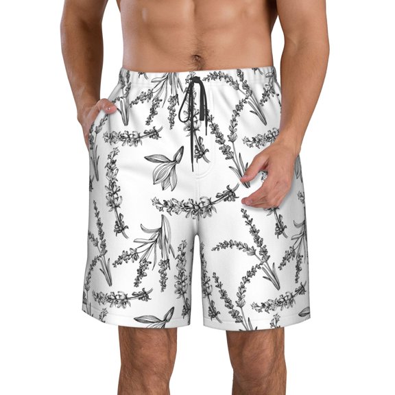 Kdxio Lavender Flowers Pattern Mens Casual Shorts - Drawstring Summer Beach Sports Shorts for Men