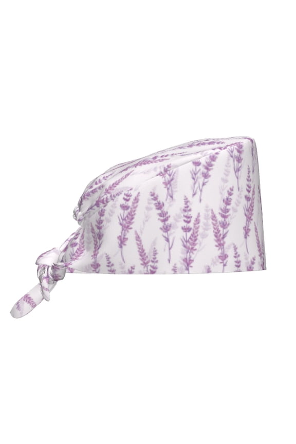 Lavender Flowers Pattern Turban Hat for Women Men Comfortable Adjustable Cleaning Working Cap with Sweatband