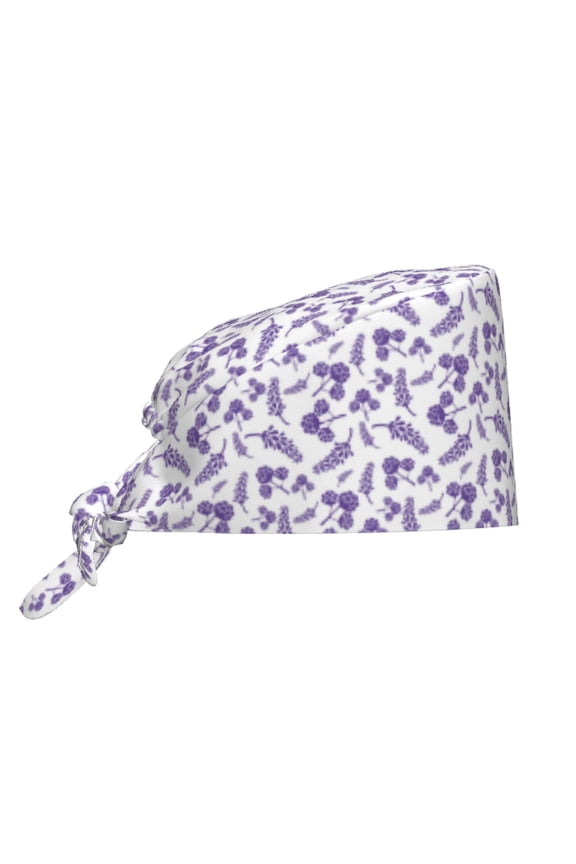 Lavender Flowers Pattern Turban Hat for Women Men Comfortable Adjustable Cleaning Working Cap with Sweatband