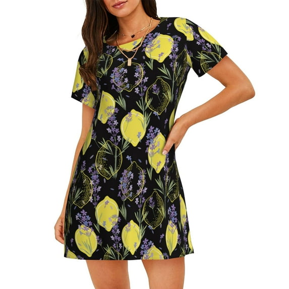 Kdxio Lavender Flowers Pattern Womens Short Sleeve Sleepshirt Scoopneck Cute Nightdress Ruffle Comfy Nightgown