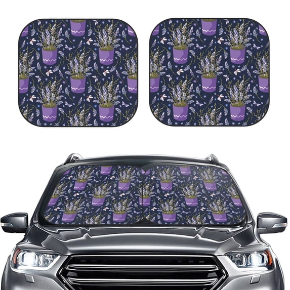 Kdxio Lavender Flowers Print 2-Piece Sun Shade Front Windshield - Foldable Car Front Window Sunshades for Most Sedans SUV Truck