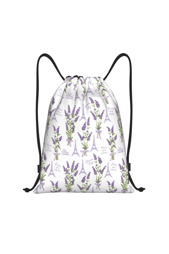 Lavender Flowers Print Drawstring Backpack Bag,Waterproof Draw String Back Sack, Gym Drawstring Bags Swim Bag For Unisex