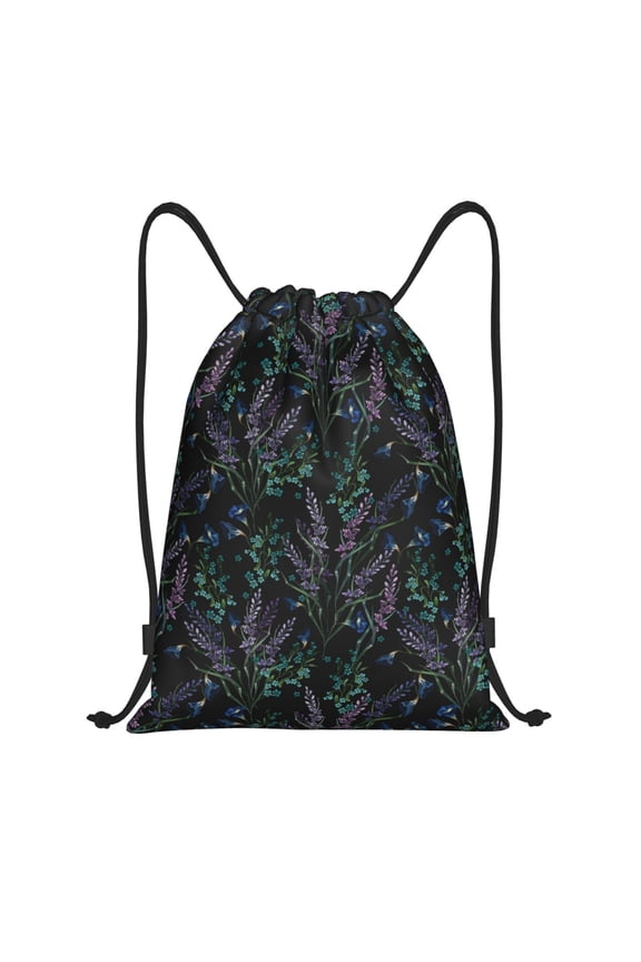 Lavender Flowers Print Drawstring Backpack Bag,Waterproof Draw String Back Sack, Gym Drawstring Bags Swim Bag For Unisex