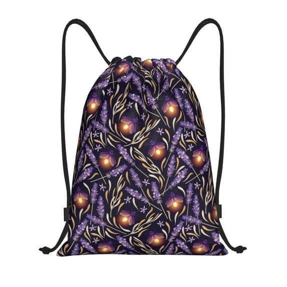 Kdxio Lavender Flowers Print Drawstring Backpack Bag,Waterproof Draw String Back Sack, Gym Drawstring Bags Swim Bag For Unisex