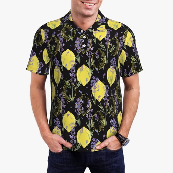 Kdxio Lavender Flowers Print Men's Short Sleeve Polo Shirt,Midweight Men's Shirt