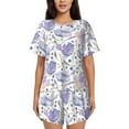 thumbnail image 1 of Kdxio Lavender Flowers Print Pajamas Sets for Women Short-Sleeved Pjs with Lounge Shorts Two Piece Sleepwear S-4XL, 1 of 9