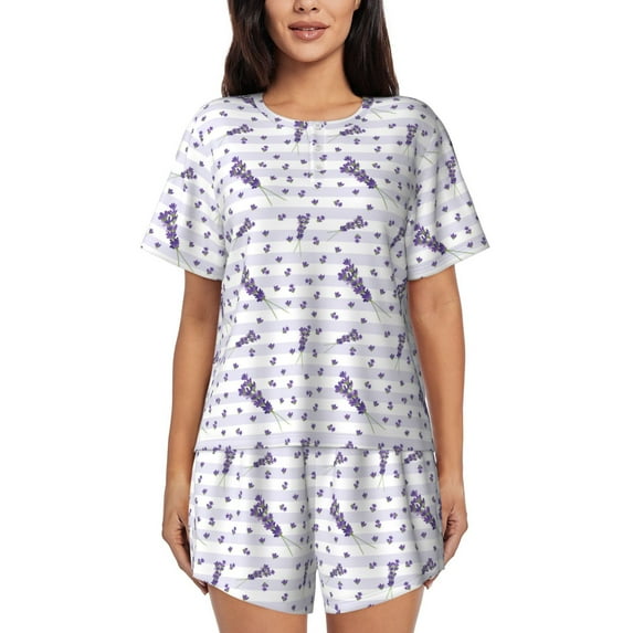 Kdxio Lavender Flowers Print Pajamas Sets for Women Short-Sleeved Pjs with Lounge Shorts Two Piece Sleepwear S-4XL