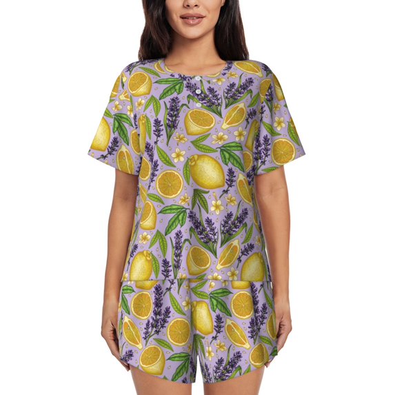 Kdxio Lavender Flowers Print Pajamas Sets for Women Short-Sleeved Pjs with Lounge Shorts Two Piece Sleepwear S-4XL