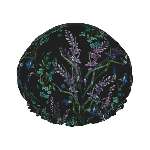 Kdxio Lavender Flowers Print Shower Cap for Women,Elastic and Reusable,Double Waterproof Layers Bathing Hat