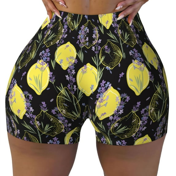 Kdxio Lavender Flowers Print Workout Shorts for Women Seamless Soft Smooth Gym Yoga Scrunch Active Shorts
