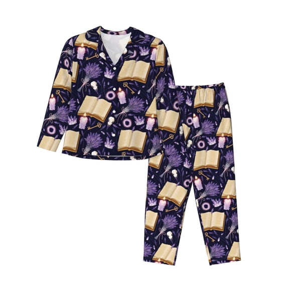 Kdxio Lavender Flowers Women's Pajama Sets Long Sleeve Button Down Sleepwear Nightwear Soft Pjs Lounge Sets-Medium