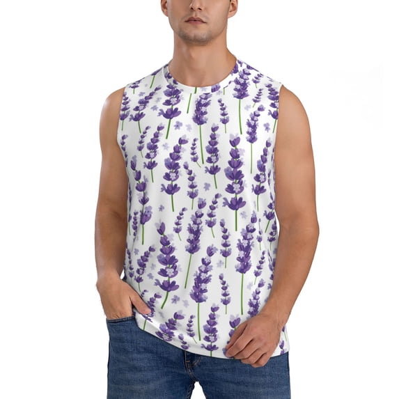 Kdxio Lavender Flowers for Men's Muscle T-shirt,Sleeveless for Workout Running Athletic Gym Lounge Casual