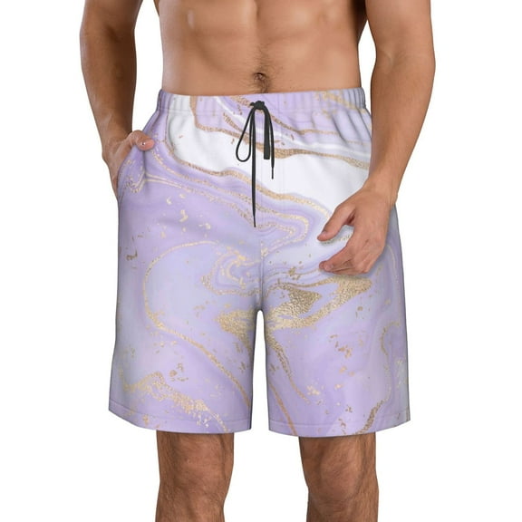 Kdxio Lavender Glitter Foil Stripes Pattern Mens Casual Shorts - Drawstring Summer Beach Sports Shorts for Men