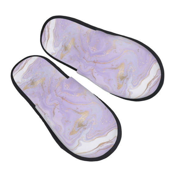 Kdxio Lavender Glitter Foil Stripes Pattern Slippers for Women Memory Foam Fuzzy House Slippers Bedroom Non-slip Warm Womens Slippers
