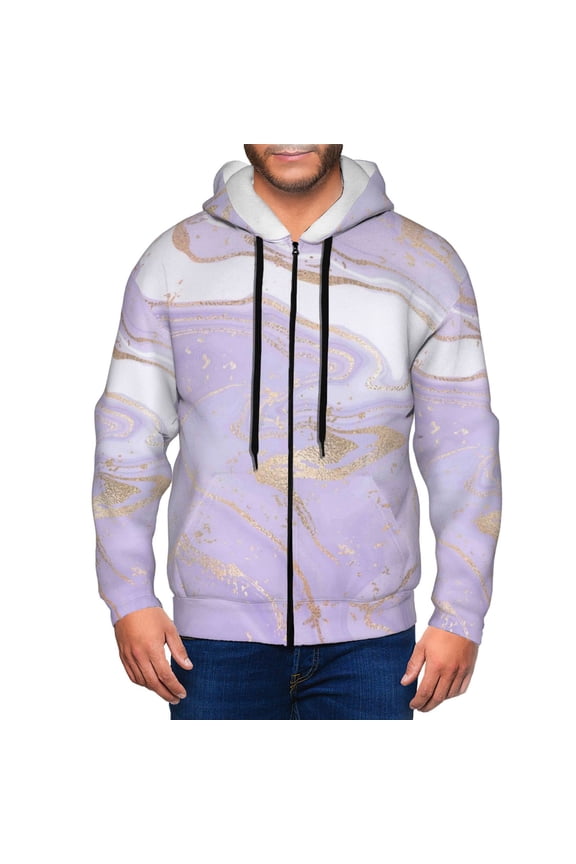 Lavender Glitter Foil Stripes Print Men Hoodies Casual Hoodies for Men with Zip Pockets Full Zip Long Sleeve Sweatshirt Sports Hooded Jacket-Medium