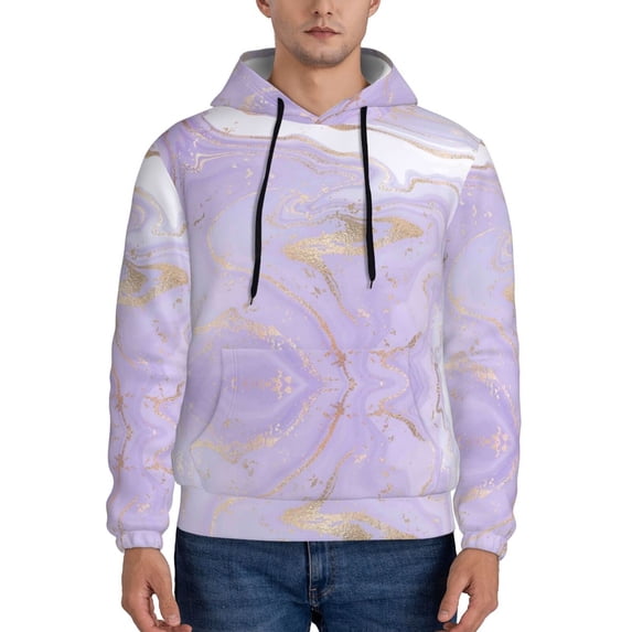 Kdxio Lavender Glitter Foil Stripes Print Mens Casual Hooded Collar Drawstring Hoodies Pullover Sweatshirts Casual Long Sleeve Shirts-Small