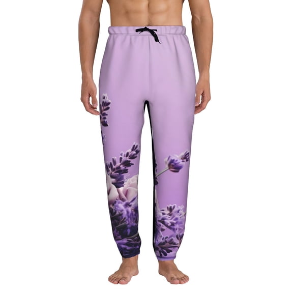 Kdxio Lavender Roses Arrangement Pattern Joggers,Sweatpants for Men with Pockets-Large