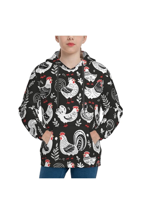 Laying Hens And Roosters Pattern Boys Athletic Unisex Boys Girls Hoodie with Pocket Sweatshirts-Large