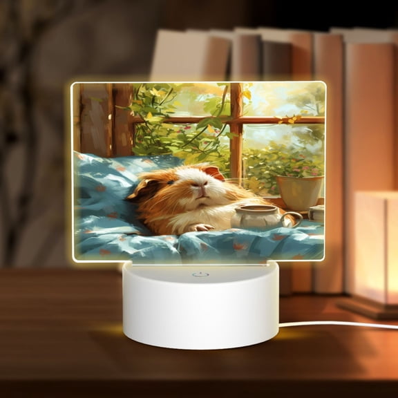 Kdxio Lazy Home Style Guinea Pig Rectangular Acrylic Night Light Acrylic Sleep Night Light Friend Gifts for Birthday Gifts for Women Teens Boys Girls