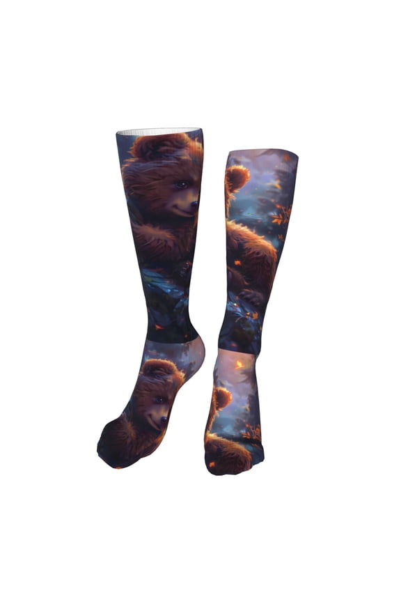 Lazy Stone Bear Funny Silky Novelty Funky Long Knee High Socks Soft 3D Print Cosplay Crazy Stockings for Men Women