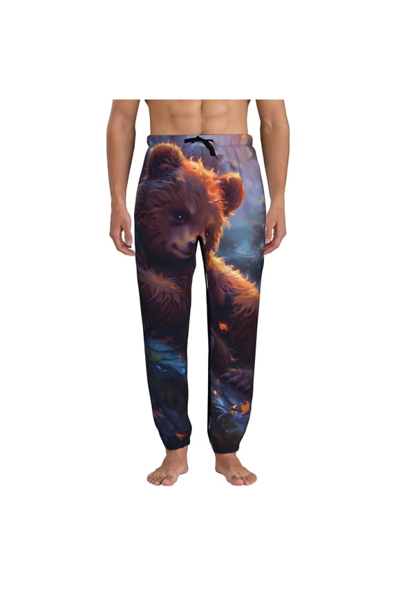 Lazy Stone Bear Pattern Joggers,Sweatpants for Men with Pockets-Small