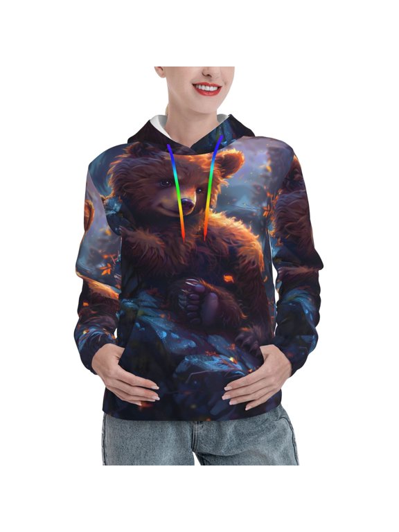Lazy Stone Bear Print Womens Oversized Hoodies Sweatshirts Hooded Pullover Tops Sweaters Casual-Medium