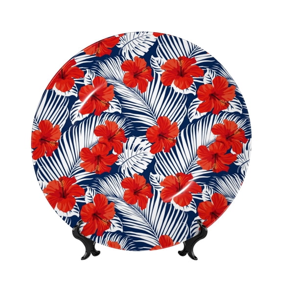 Kdxio Leaves And Flowers Bone China Decorative Plate Ceramic Decorative Plate for Home Office Wall Stand Decorative Plates for Home Bedroom-7in