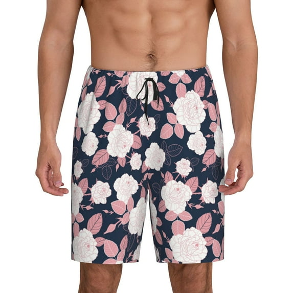 Kdxio Leaves Flower Print Mens Sleep Shorts Bottoms Soft Comfy Pajama Wear Pants with Drawstring Pockets