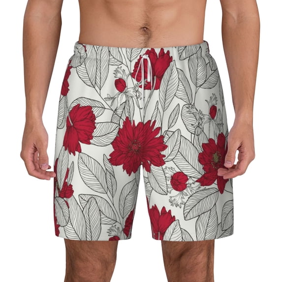 Kdxio Leaves Print Men'S Swim Trunks With Compression Liner 7 Inch Inseam Quick Dry Swim Shorts