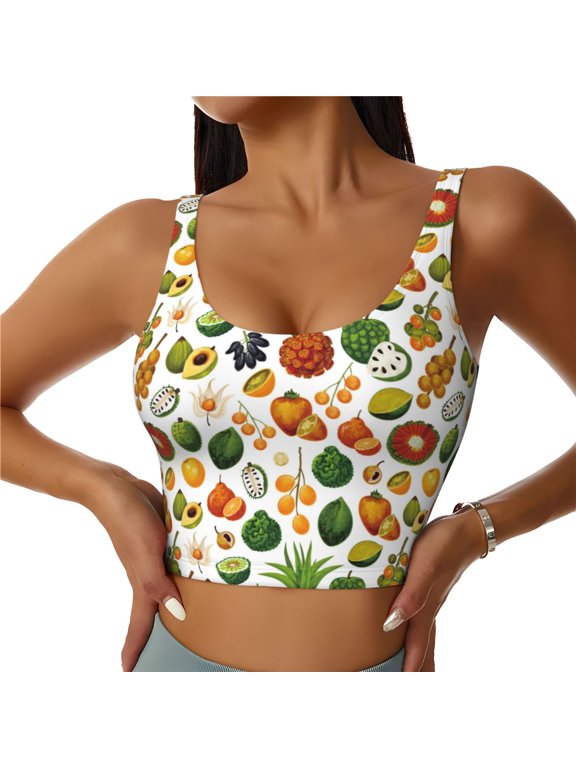 Lemon Fruits Vegetables Print Workout Crop Tank Top for Women Racerback Yoga Tank Tops Athletic Sports Shirts Exercise Undershirts
