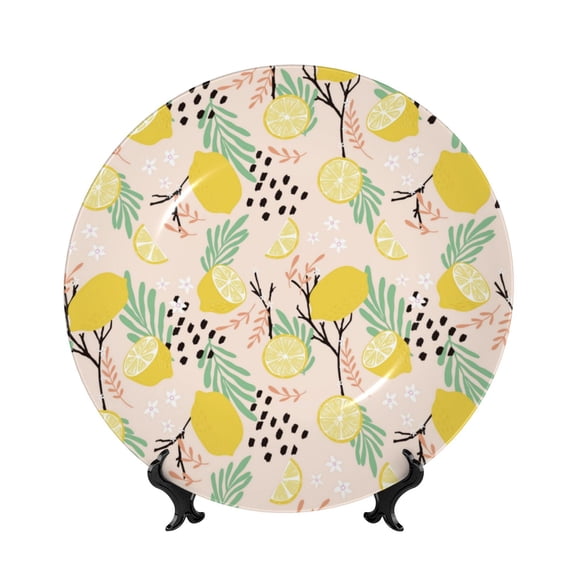 Kdxio Lemon Leaves Bone China Decorative Plate Ceramic Decorative Plate for Home Office Wall Stand Decorative Plates for Home Bedroom-8in