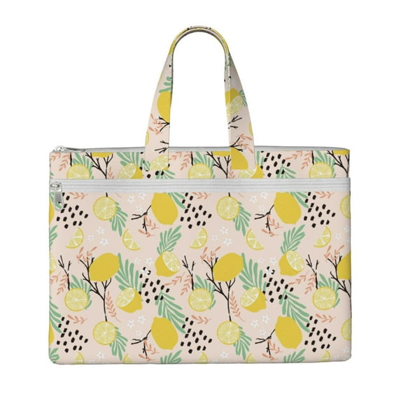 Kdxio Lemon Leaves File Tote Document Bag Business Briefcase Bag Document Organizer Tote Briefcase for Letter A4 Files Business Teacher Office Bag