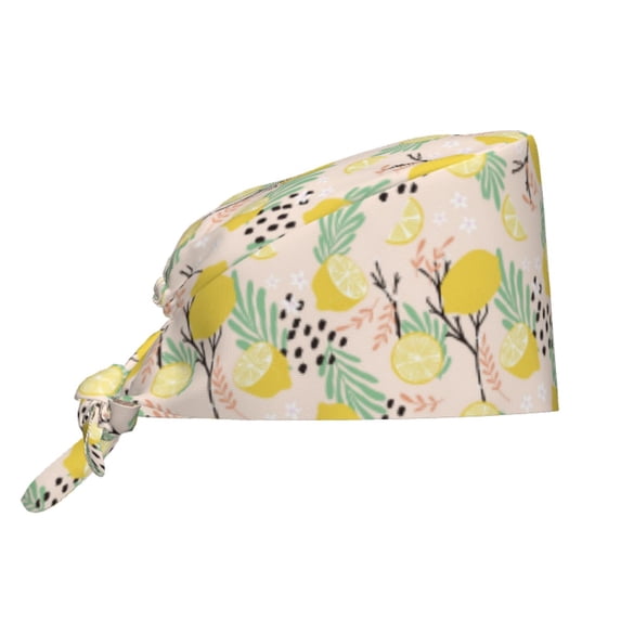 Kdxio Lemon Leaves Pattern Turban Hat for Women Men Comfortable Adjustable Cleaning Working Cap with Sweatband