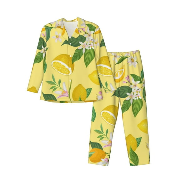 Kdxio Lemon Men’s Pajama Set Pajamas For Men 2 Piece PJ Set with Men Pajama Pants and Long Sleeve T-Shirt Lounge Set-Medium