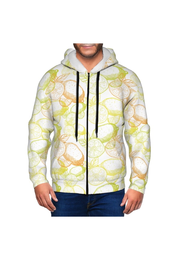 Lemon Potatoes Print Men Hoodies Casual Hoodies for Men with Zip Pockets Full Zip Long Sleeve Sweatshirt Sports Hooded Jacket-Small