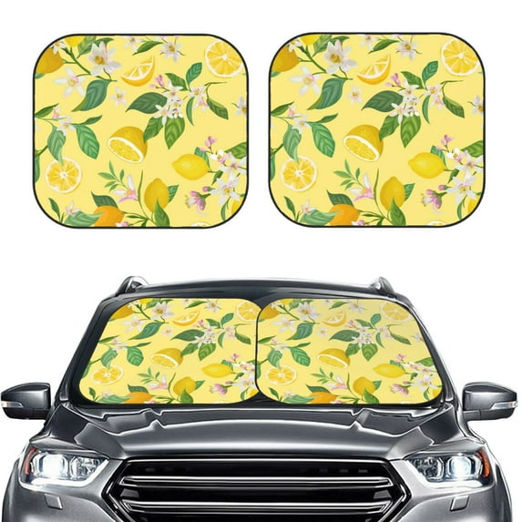 Kdxio Lemon Print 2-Piece Sun Shade Front Windshield - Foldable Car Front Window Sunshades For Most Sedans Suv Truck