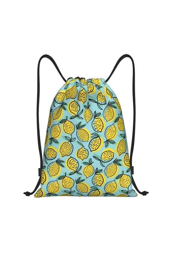Lemon Print Drawstring Backpack Bag,Waterproof Draw String Back Sack, Gym Drawstring Bags Swim Bag For Unisex