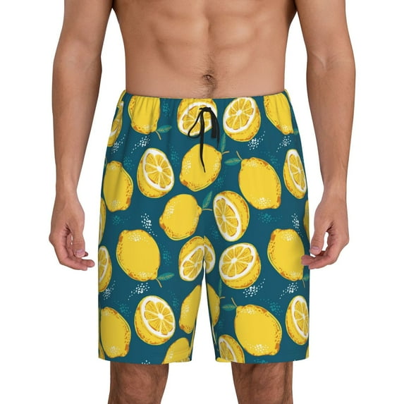 Kdxio Lemon Print Mens Sleep Shorts Bottoms Soft Comfy Pajama Wear Pants with Drawstring Pockets