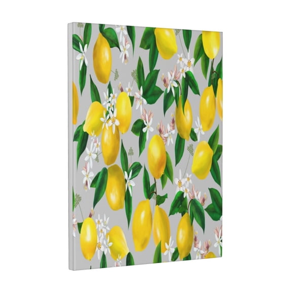 Kdxio Lemon Seamless Pattern Oil Painting Effect Pattern Canvas Wall Art 12x16 Inches - Waterproof HD Print Solid Wood Frame for Living Room & Bathroom,Vertical