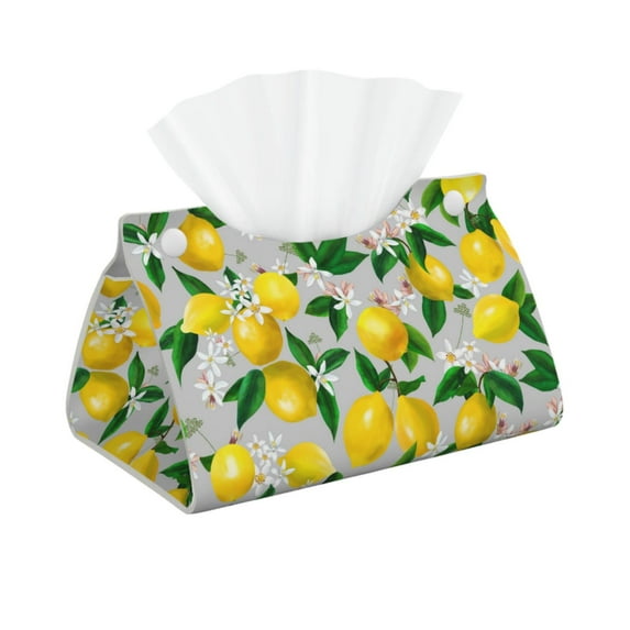 Kdxio Lemon Seamless Pattern Oil Painting Effect Print Tissue Box Cover,Modern PU Leather Rectangular Tissue Box Holder for Bathroom Living Room Bedroom Office Desk Car Home