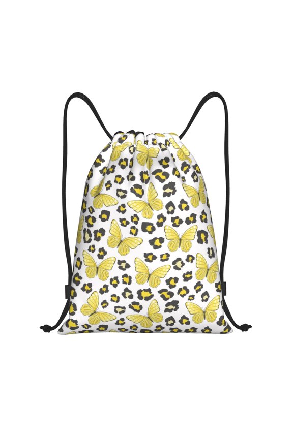 Leopard And Butterfly Print Drawstring Backpack Bag,Waterproof Draw String Back Sack, Gym Drawstring Bags Swim Bag For Unisex