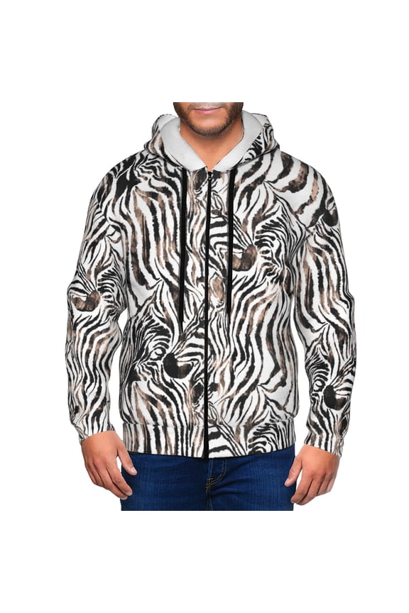 Leopard And Zebra Print Men Hoodies Casual Hoodies for Men with Zip Pockets Full Zip Long Sleeve Sweatshirt Sports Hooded Jacket-Small
