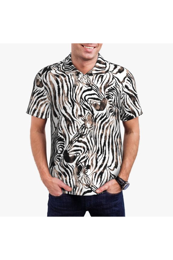 Leopard And Zebra Print Men's Short Sleeve Polo Shirt,Midweight Men's Shirt