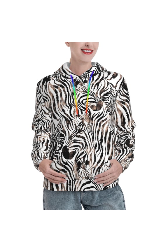 Leopard And Zebra Print Womens Oversized Hoodies Sweatshirts Hooded Pullover Tops Sweaters Casual-Small