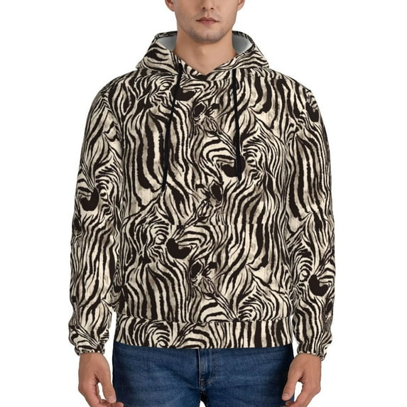 Kdxio Leopard And Zebra1 Print Mens Casual Hooded Collar Drawstring Hoodies Pullover Sweatshirts Casual Long Sleeve Shirts-4X-Large